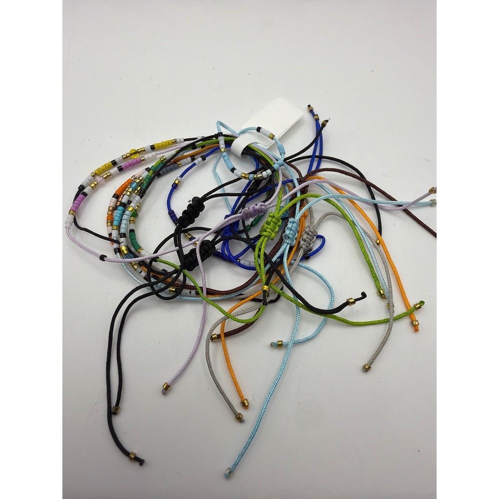 Lot of 10 Seed Bead Cord Bracelets Adjustable Sliding Knot Boho Friendship Stack